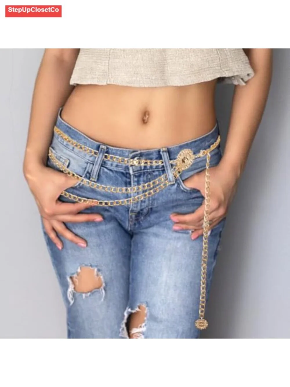Multilayer Metal Waist Chain Belt for Dresses Jeans Western Link Chain